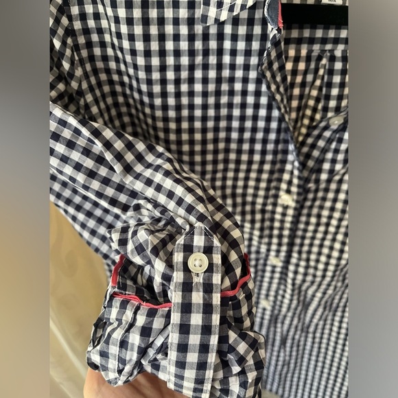 Charter Club Size 8 Navy Blue & White Gingham Checkered Cotton Button Down - Picture 2 of 9